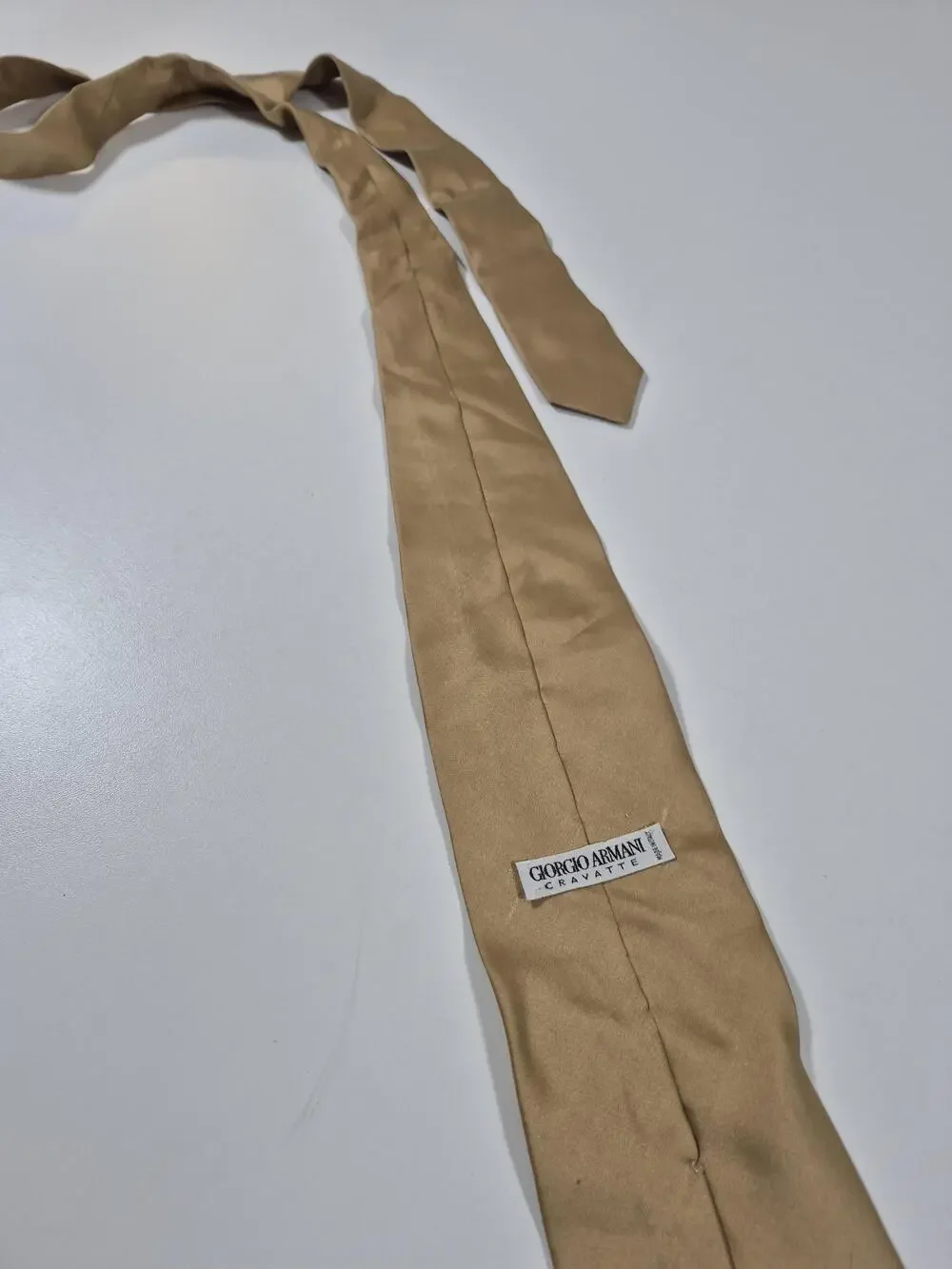 Giorgio Armani Tie Men's OS Beige 100% Silk Satin Designer Italy